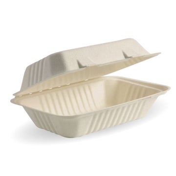 BIOPAK 23x15x8cm / 9x6x3" Natural Plant Fibre Clamshell 250 Units - Hospitality Connect