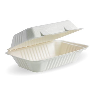 BIOPAK 23x15x8cm / 9x6x3" White Plant Fibre Clamshell 250 Units - Hospitality Connect