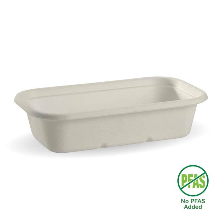 Biopak 1,000ml white plant fibre takeaway container, eco-friendly base box for food packaging, shown in the image.