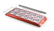 Marcato red ravioli pasta maker with rolling pin for homemade pasta and ravioli dough preparation.