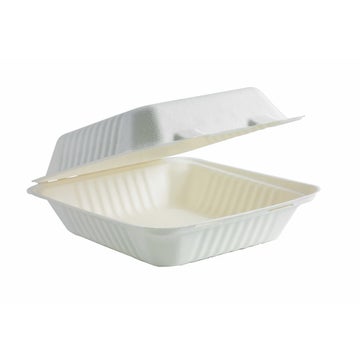 BIOPAK 20x22x9cm / 7.8x8x3" White Plant Fibre Clamshell 200 Units - Hospitality Connect