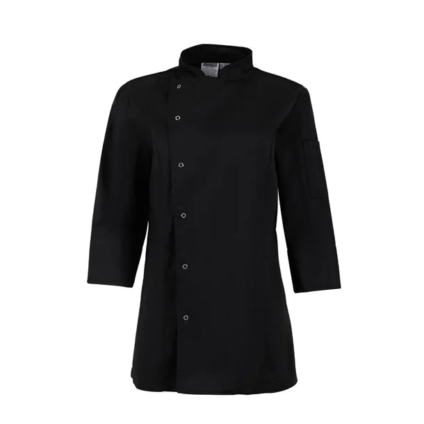 Whites Chefs Whites Ladies Fitted Jacket Black - Size SBA110-S - Hospitality Connect