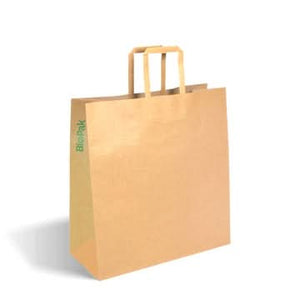BIOPAK 320x140x340mm Medium Flat Handle Kraft Paper Bags 2000 Units - Hospitality Connect