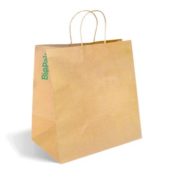 BIOPAK 355x220x370mm Jumbo Twist Handle Kraft Paper Bags 150 Units