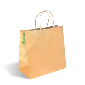 BIOPAK 300x170x305mm Large Twist Handle Kraft Paper Bags 250 Units - Hospitality Connect