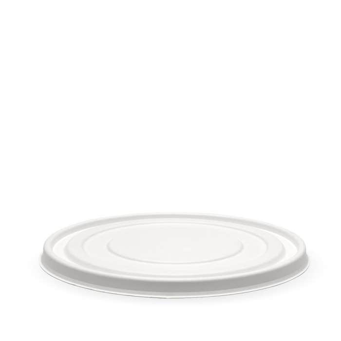 White plant fibre BioPak bowl lid for 1,300ml bio-bowl, shown with a smooth, eco-friendly surface and snug-fitting design.