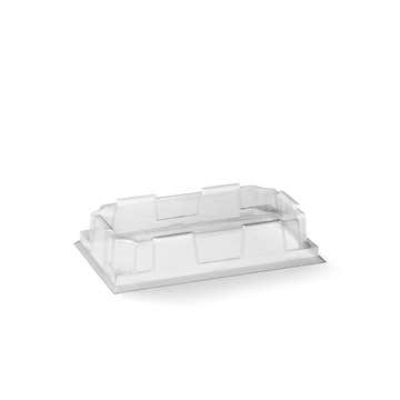 Clear PET lid for Biopak extra small sushi tray, lightweight and transparent, designed for secure coverage of sushi boxes.