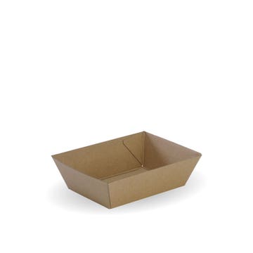 BioPak Biopak Tray #1 food tray, 131x91x50mm, lightweight and sturdy for food packaging, shown in the image.