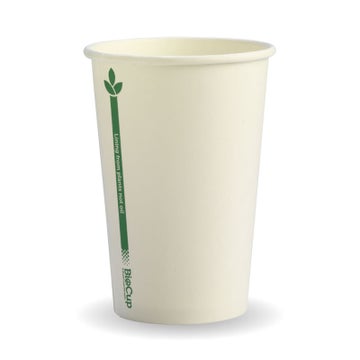 BIOPAK 320ml / 10oz (80mm) White Green Line Single Wall BioCup 1000 Units - Hospitality Connect