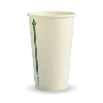 BIOPAK 350ml / 12oz (80mm) White Green Line Single Wall BioCup 1000 Units - Hospitality Connect