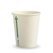 BIOPAK 280ml / 8oz (80mm) White Green Line Single Wall BioCup 1000 units - Hospitality Connect