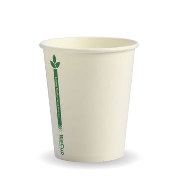 BIOPAK 280ml / 8oz (80mm) White Green Line Single Wall BioCup 1000 units - Hospitality Connect