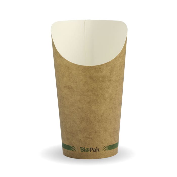BioPak medium paper chip cup box, biodegradable takeout containers, 1000-pack for eco-friendly food service.