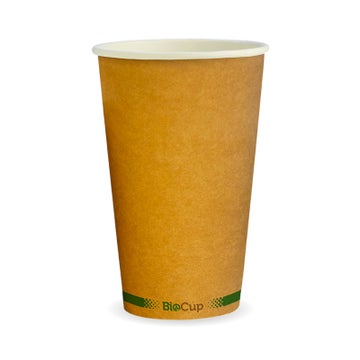 BIOPAK 510ml / 16oz (90mm) Kraft Green Stripe Single Wall BioCup 1000 Units - Hospitality Connect