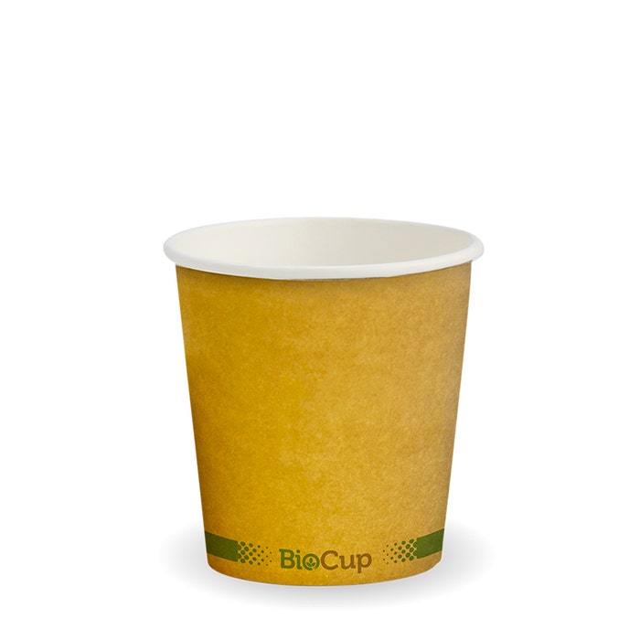 BioPak 120ml (4oz) coffee cups in a box of 2000, sturdy disposable cups for hot beverages.