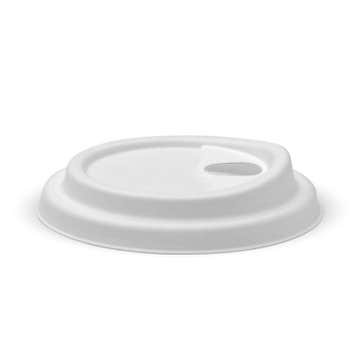 BioPak large white plant fibre strawless bio cup lid for 90mm cold cups, box of 1000, eco-friendly biodegradable packaging