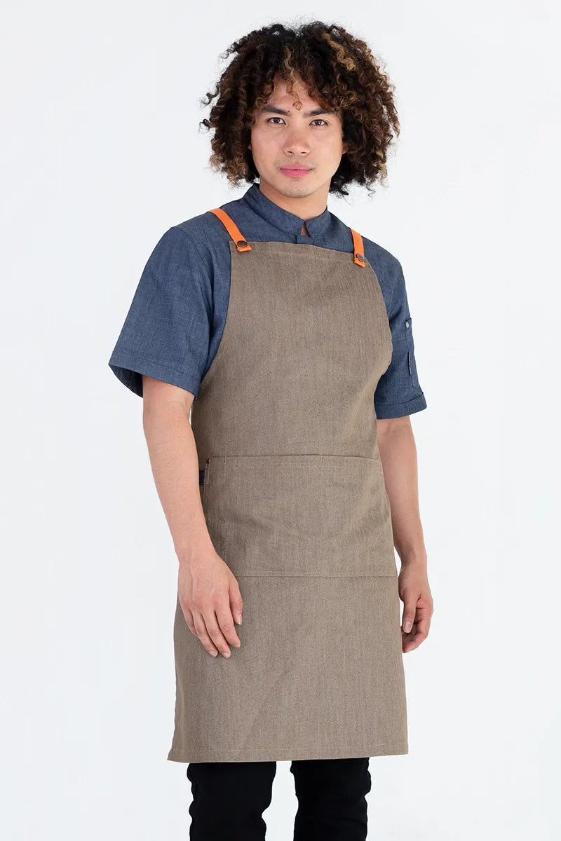 Aussie Chef Bella Latte Brown - Tangerine Straps Apron