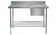 Simply Stainless Single Sink Bench with Splashback 700 Series - 1500mm Wide - Right Bowl Includes underself under sink with leg brace - Hospitality Connect