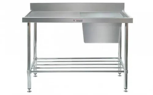 Simply Stainless Single Sink Bench with Splashback 700 Series - 1500mm Wide - Left Bowl Includes underself under sink with leg brace - Hospitality Connect