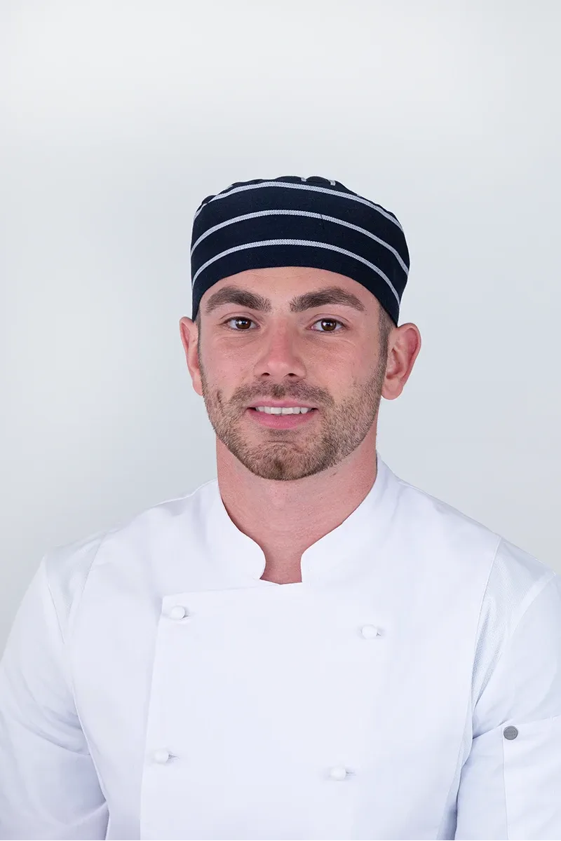 Aussie Chef Box Hat Navy/White Stripe-Regular