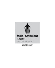 3Monkeez silver ABS plastic door sign with braille for male ambulant toilet, measuring 210mm by 180mm.