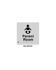 Silver ABS plastic door sign with Braille for baby change room, featuring clear text and tactile Braille for accessibility.