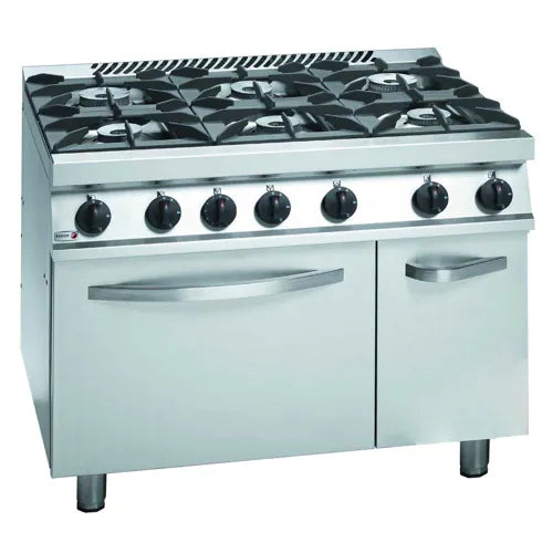 Fagor 700 series natural gas 6 burner with gas oven and neutral cabinet under CG7-61H. - Hospitality Connect