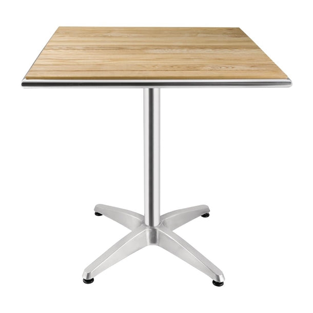 Bolero Square Pedestal Bistro Table Ash & Alu Top - 700mm - Hospitality Connect
