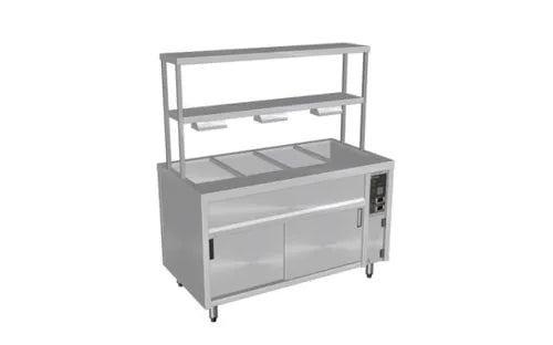 Culinaire Island Bain Marie with Double Gantry & Heat Lamps to Bottom & Top Shelves 4 Bays CH.BMH.I.GDD.4. - Hospitality Connect