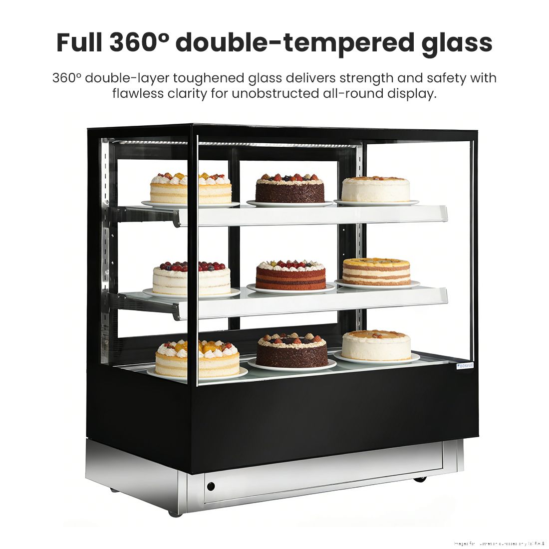 Bonvue 3-level square cold food display with lower base, 240V, model CL1200-2S