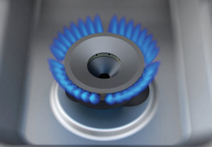 Fagor Kore 900 Series gas stove range with six burners and built-in oven, stainless steel industrial kitchen appliance.