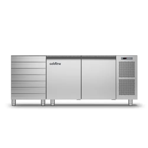 Coldline Pizza Prep Counters - 2 Door + Drawers with Display Case TZ13/1MC VP. - Hospitality Connect