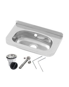3Monkeez compact stainless steel hand basin with wall brackets, overflow kit, plug, and waste for bathroom or utility use