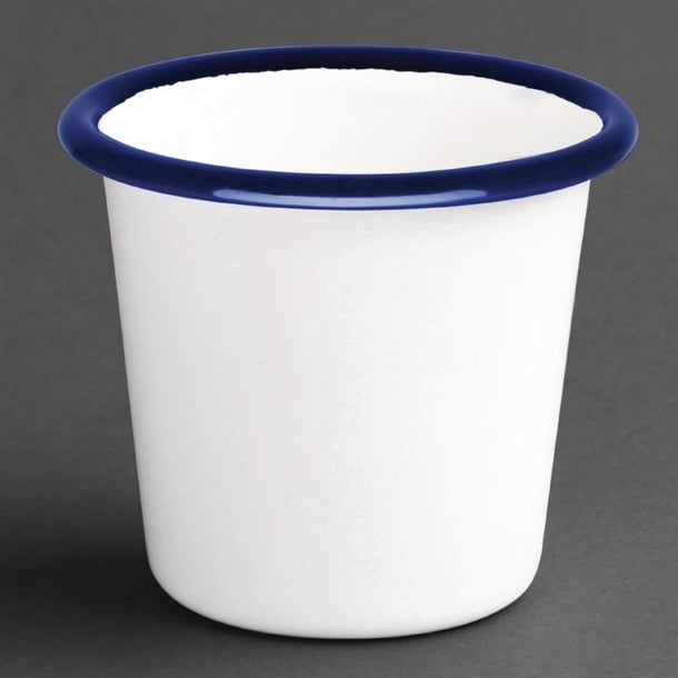 Olympia Enamel White/Blue Sauce Cup - 115ml 4oz (Box 6) - Hospitality Connect