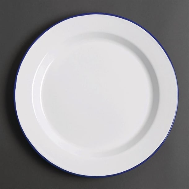 Olympia Enamel White/Blue Dinner Plate - 300mm 12" (Box 6) - Hospitality Connect