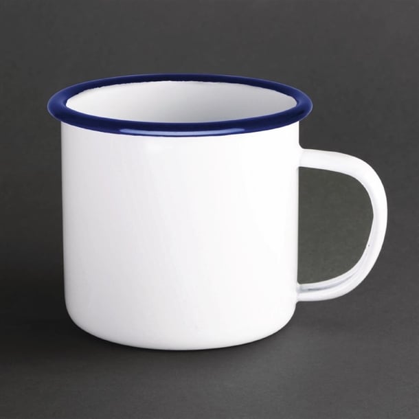 Olympia Enamel White/Blue Large Soup Mug - 670ml 23.5oz (Box 6) - Hospitality Connect