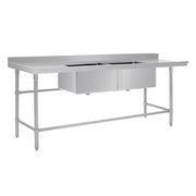 Vogue Dishwasher Inlet Table with Double Bowl Sink 90mm outlet 2400x700x960mmL/H - Hospitality Connect