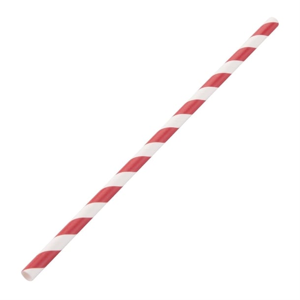 Fiesta Compostable Paper Straw Red & White Stripe - 6mm (Box 250)