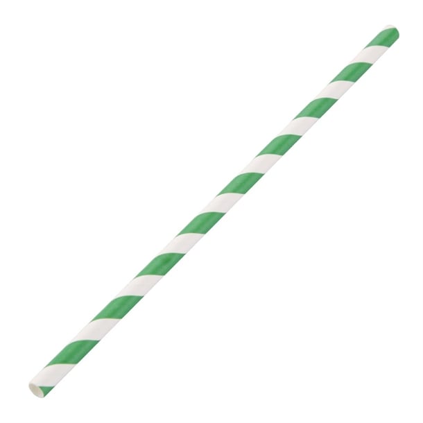 Fiesta Compostable Paper Straw Green & White Stripe - 6mm (Box 250)