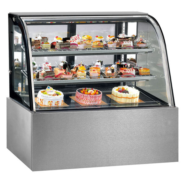Thermaster CG180FA-2XB chilled display cabinet for cold food, shown from the right side with glass doors and interior shelves.