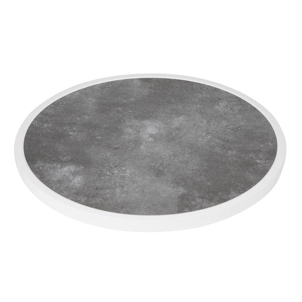 Bolero Dark Stone Effect Outdoor Fibre Glass Table Top White Trim Round - 580mm DL488