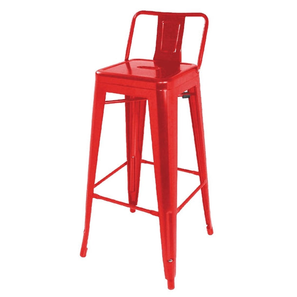 Bolero Red Steel Bistro High Stool with Backrest (Pack 4) DL872