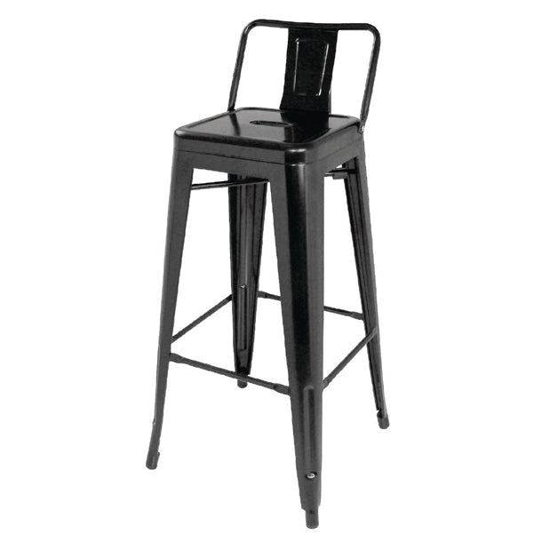 Bolero Black Steel Bistro High Stool with Backrest (Pack 4) DL882