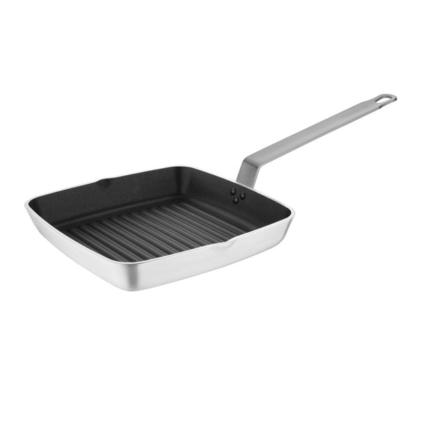 Vogue Non Stick Square Ribbed Skillet Pan Teflon Platinum Plus - 240mm 9 1/2" - Hospitality Connect