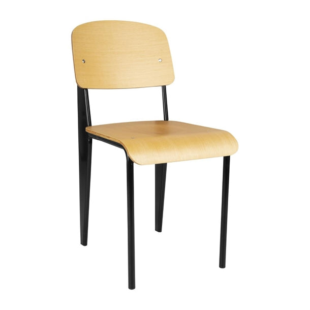 Bolero Wooden Dining Chair with Black Steel Frame (Pack 4) DM338