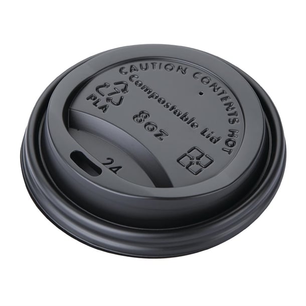 Fiesta Compostable Lid for Hot Cups Black - 225ml (Box 1000)