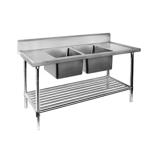 Modular Double Centre Sink Bench with Pot Undershelf DSB7-2400CA. - Hospitality Connect