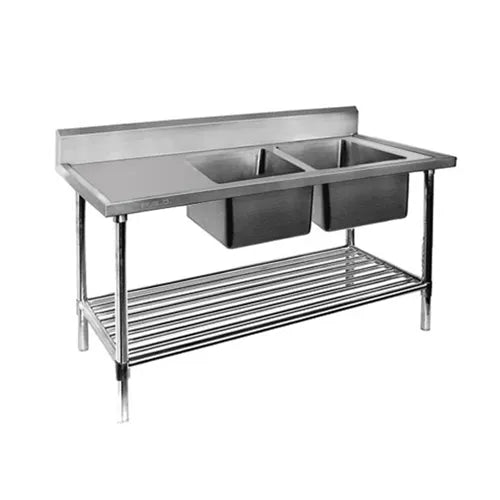 Modular Double Right Sink Bench with Pot Undershelf DSB7-2400RA. - Hospitality Connect