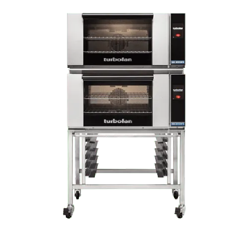 Turbofan E27T22 - Full Size Electric Convection Ovens Touch Screen Control Double Stacked on a Stainless Steel Base Stand - Hospitality Connect