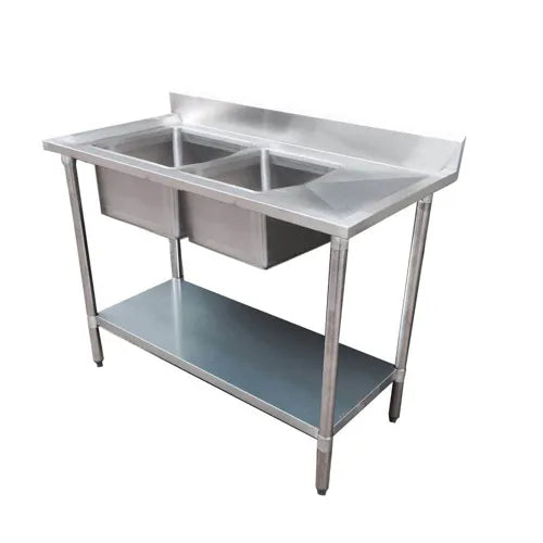 Modular 304 Grade SS Double Sink Bench with two sinks 1800-6-DSBL. - Hospitality Connect